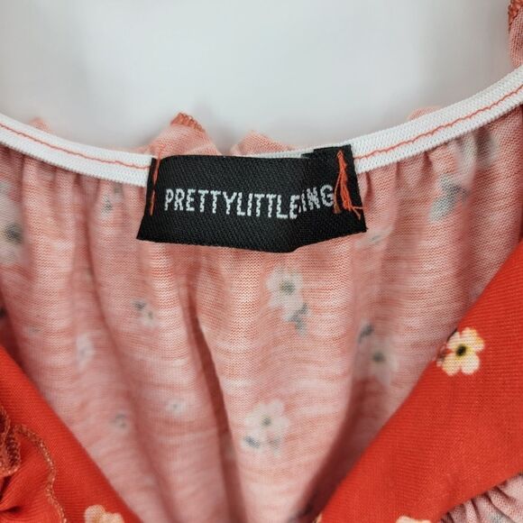 Pretty little thing crop top orange lace up 2 flower floral off the shoulder - Picture 3 of 4